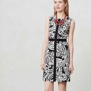 Tabitha Sheath Dress Anthropologie Black White Eyelet Sleeveless Lined Size 4